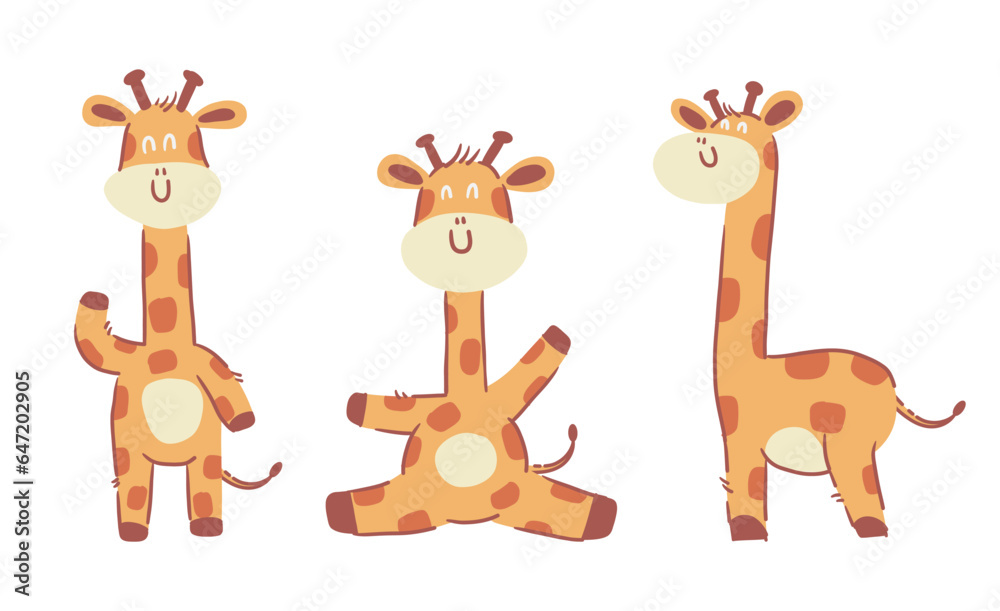 Fototapeta premium Giraffe . Cute cartoon characters . Hand drawn style . White isolate background . Vector .