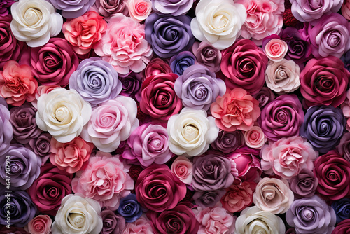 close up of dozens of roses in different colors, generative ai 