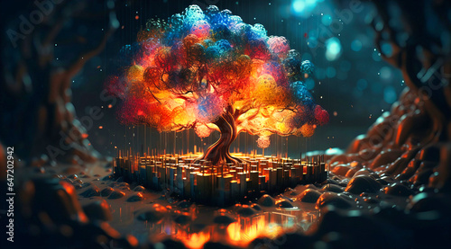 Abstract Image Featuring a Tree Adorned with Vibrant Lights, A Contemporary Tree