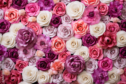 close up of dozens of roses in different colors  generative ai 