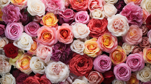 close up of dozens of roses in different colors, generative ai 