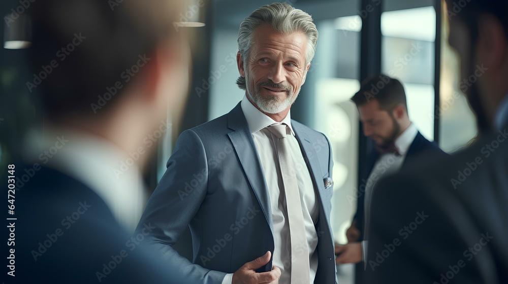 Senior businessman having a discussion with his team in an office. generative AI