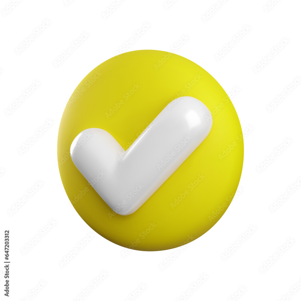 Vector 3d Check mark realistic icon. Trendy plastic yellow checkmark, select icon isolated on white background. Gold yes button. 3d render tick sign illustration for web, app, design. Vector 3d Check mark realistic icon. Trendy plastic yellow checkmark, select icon isolated on white background. Gold yes button. 3d render tick sign illustration for web, app, design.
