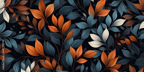 Botanical elegance. Hand drawn floral pattern. Vintage garden. Artistic botanical textile. Nature beauty. Dark floral ornament