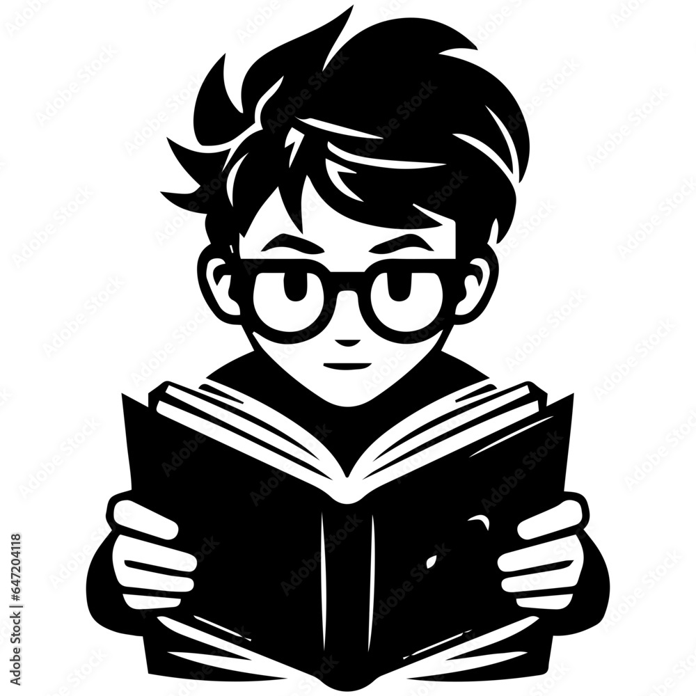 Boy Study Reading Book Silhouette Illustration Boy Study Reading Book Silhouette Illustration