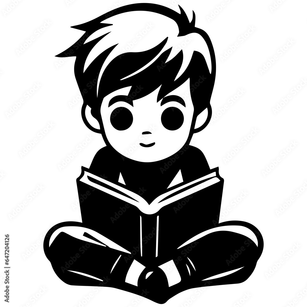 Boy Study Reading Book Silhouette Illustration Boy Study Reading Book Silhouette Illustration