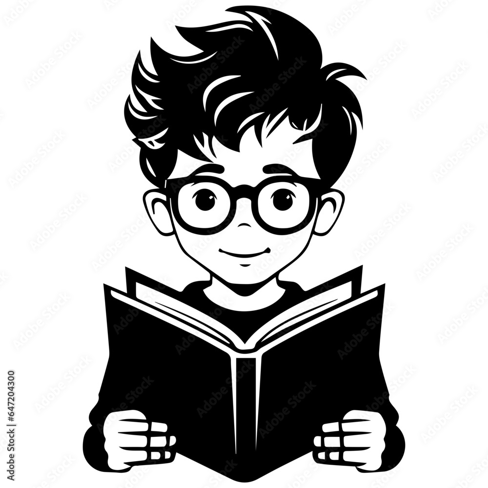 Boy Study Reading Book Silhouette Illustration