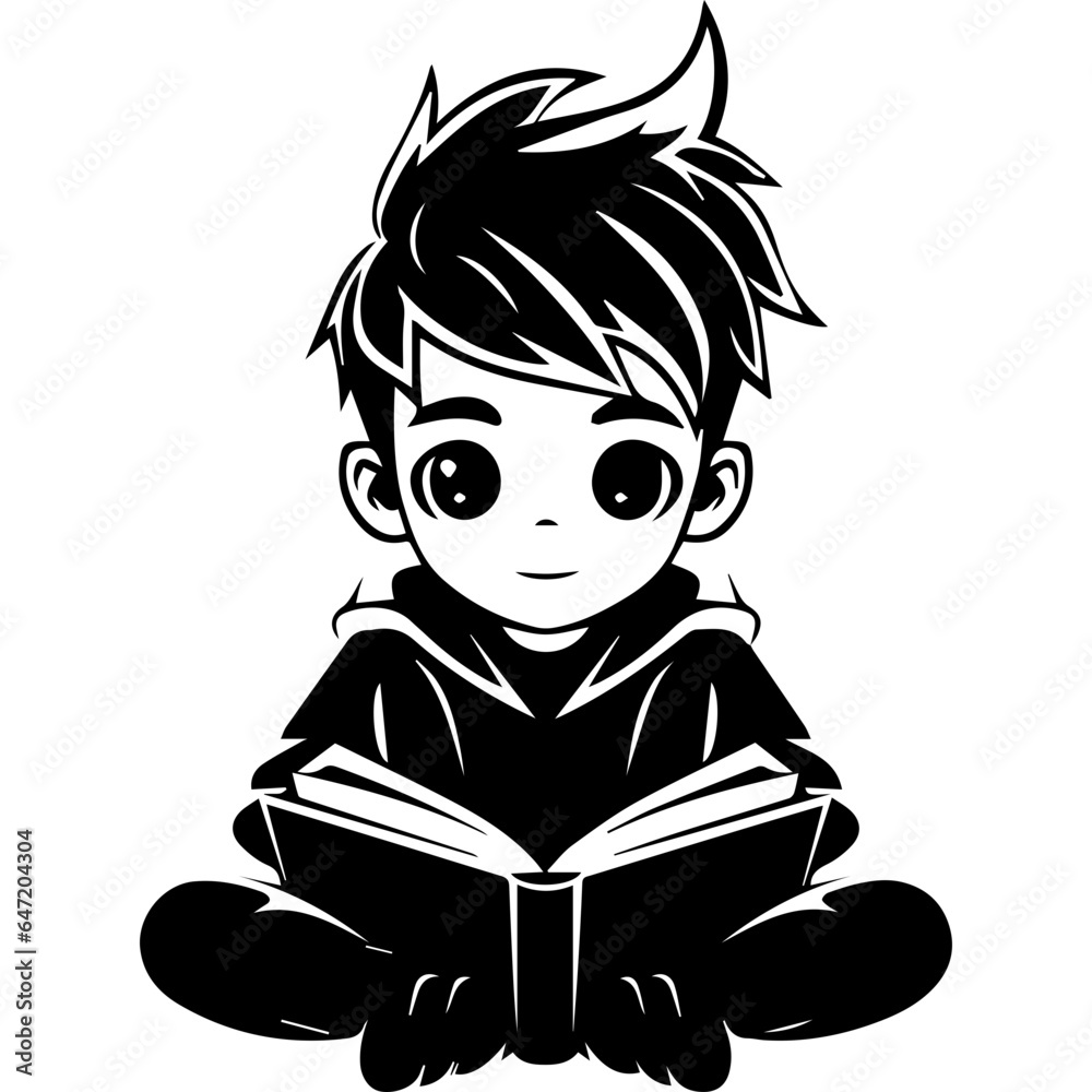 Boy Study Reading Book Silhouette Illustration Boy Study Reading Book Silhouette Illustration