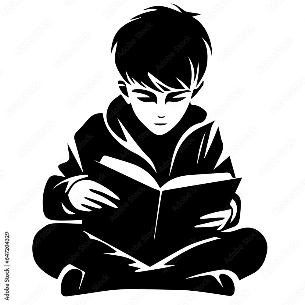 Boy Study Reading Book Silhouette Illustration Boy Study Reading Book Silhouette Illustration