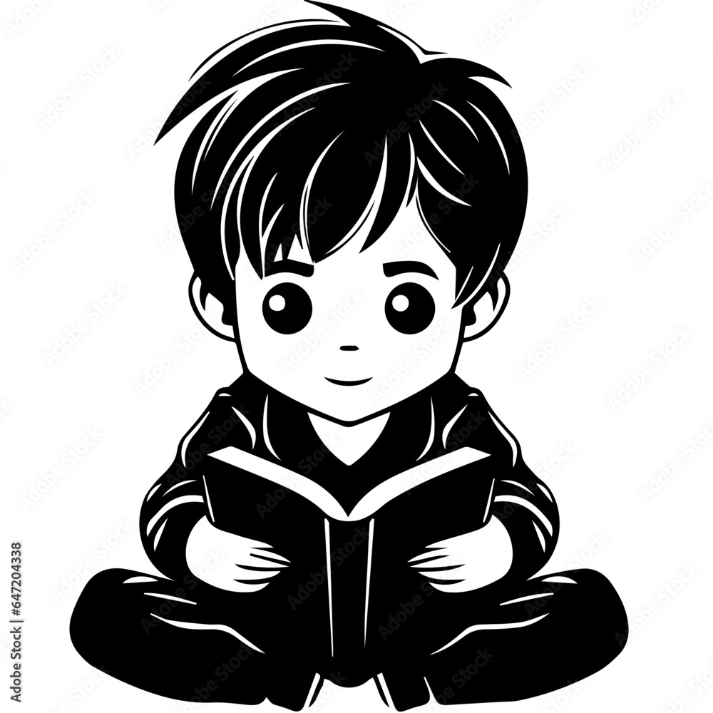 Boy Study Reading Book Silhouette Illustration Boy Study Reading Book Silhouette Illustration