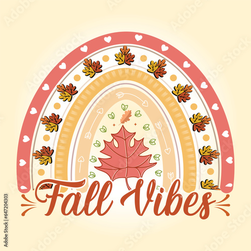 Fall Vibes Retro Rainbow Thanksgiving svg T Shirt Design Vector