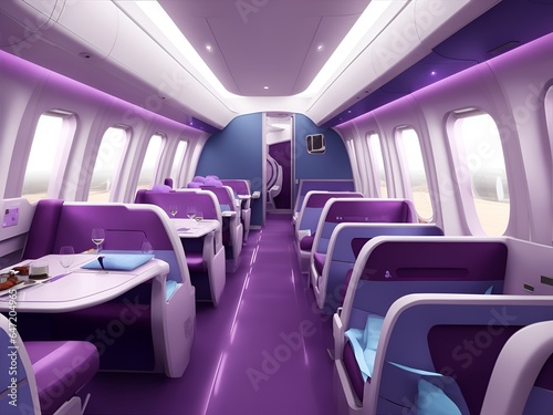 Modern purple airplane interior concept