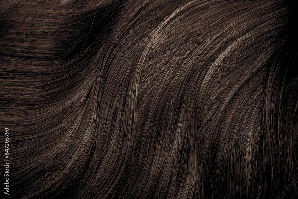 Brown hair close-up as a background. Women's long brown hair. Beautifully styled wavy shiny curls. Hair coloring. Hairdressing procedures, extension. Brown hair close-up as a background. Women's long brown hair. Beautifully styled wavy shiny curls. Hair coloring. Hairdressing procedures, extension.