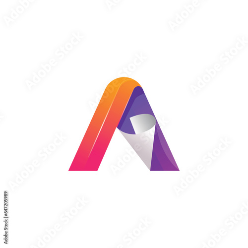 Creative Letter A with paper logo design.Abstract Gradient logo.