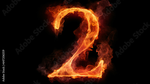 Fire alphabet number 2 two isolated on black background