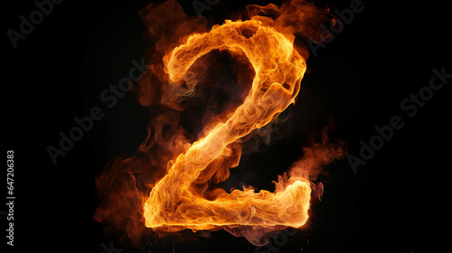 Fire alphabet number 2 two isolated on black background