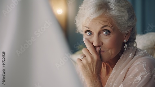 Senior woman sharing a secret, whispering with a playful expression, emphasizing connection