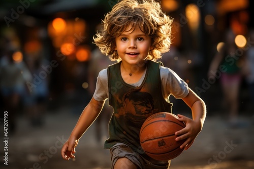 little boy basketball player in action