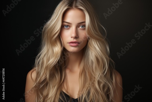 portrait of a young beautiful girl with clear skin and long blond hair