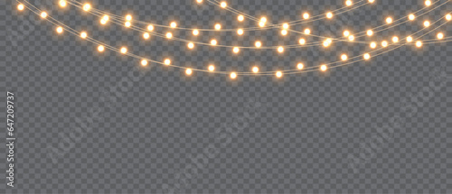 Vector Christmas Lights Magic: Realistic Isolated Design Elements for Festive Greeting Cards, Banners, Posters, and Web Design. Garland Decorations with LED Neon Lamps.