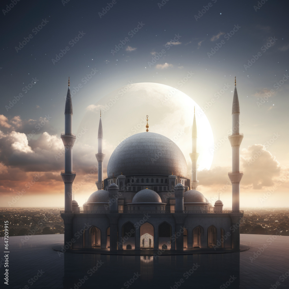 Eid al-Fitr rumadan islamic theme background with temple and moon