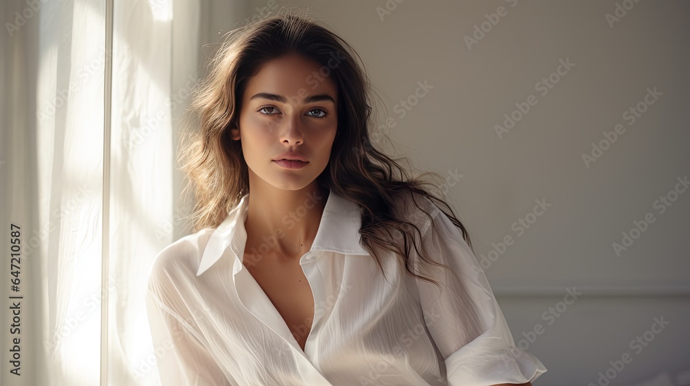 Model captured in a contemplative mood, set against a beige wall with subtle texture. Model captured in a contemplative mood, set against a beige wall with subtle texture.