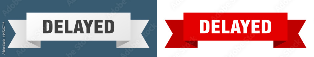 delayed ribbon. delayed isolated paper sign. banner delayed ribbon. delayed isolated paper sign. banner
