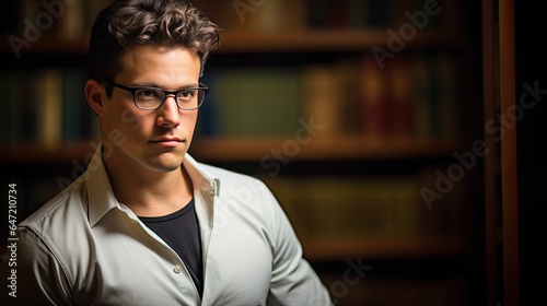 Model with glasses emphasizing intellect