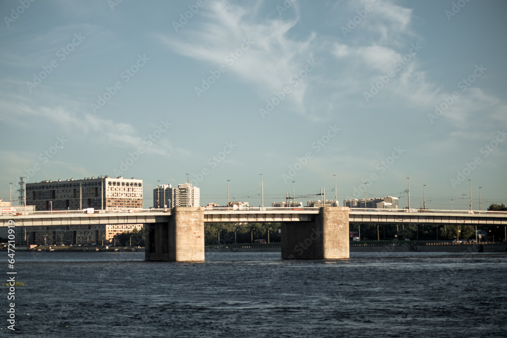 Orange sunset in a river city with bridges. Orange sunset in a river city with bridges.