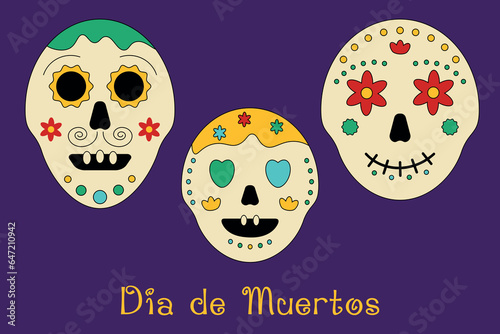 Set of dia de Muertos (day of the death) skulls family. For banners, stickers, posters. 