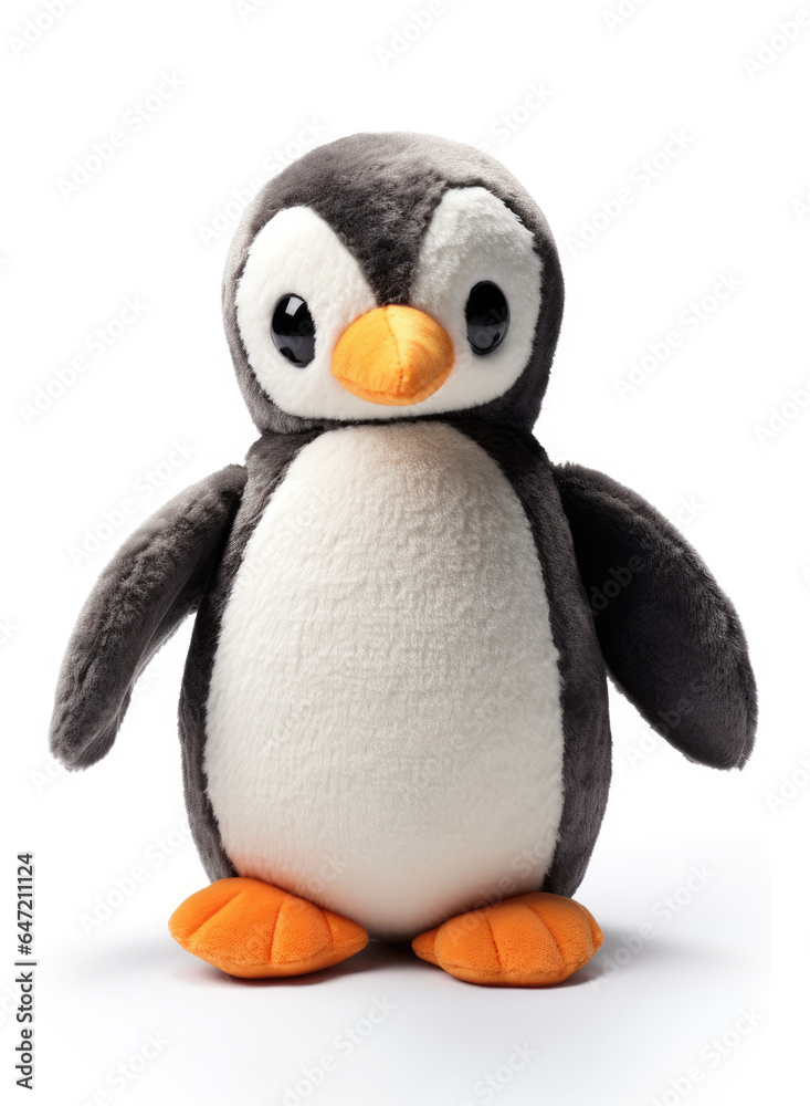 Fototapeta premium A cute stuffed animal toy isolated on a white background - Penguin