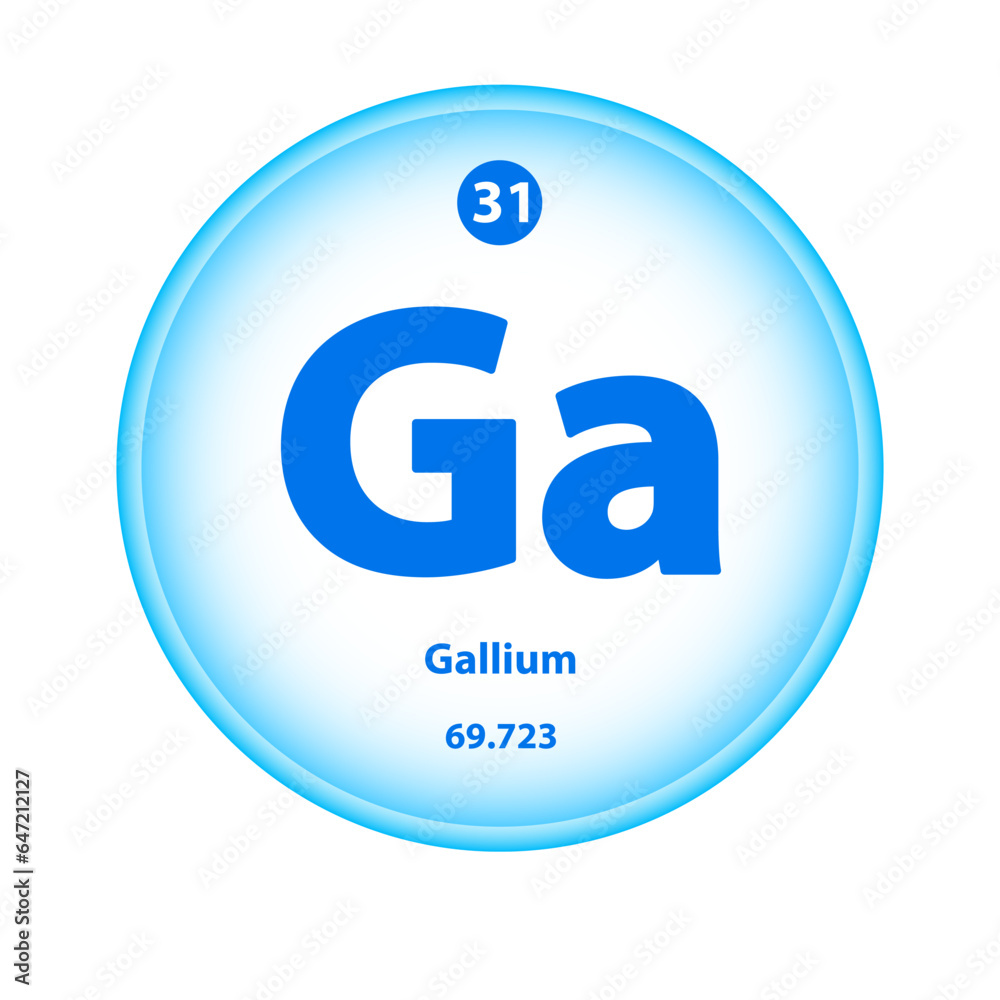 Structure Chemical element Gallium (Ga) symbol. Science atom table atomic icon. Simple circle blue, white guardian vector illustration 3D. Atomic number for Lab science or chemistry class. Structure Chemical element Gallium (Ga) symbol. Science atom table atomic icon. Simple circle blue, white guardian vector illustration 3D. Atomic number for Lab science or chemistry class.