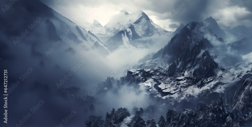 mountains in the morning, snowy fog on Mountain hd wallpaper