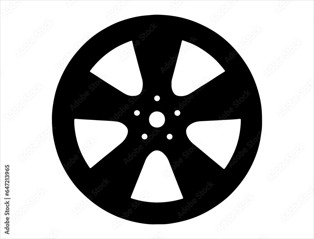 Car wheel silhouette vector art white background