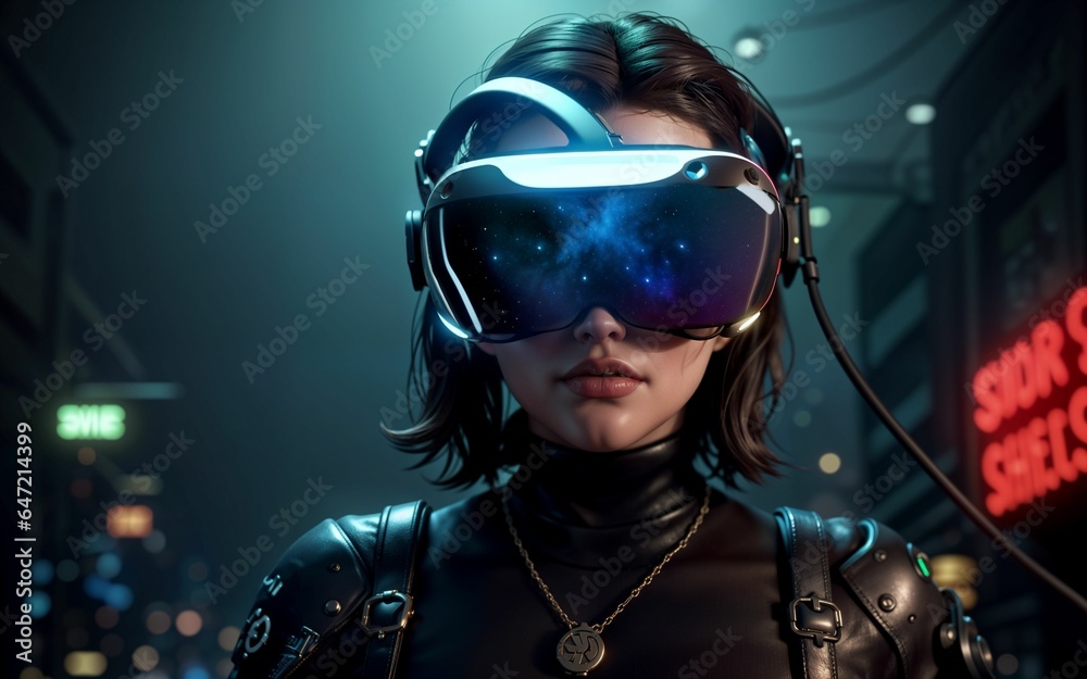 Into the Future a Young Woman's Futuristic Education and Gaming Journey with VR ai generated