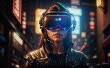 Into the Future a Young Woman's Futuristic Education and Gaming Journey with VR ai generated