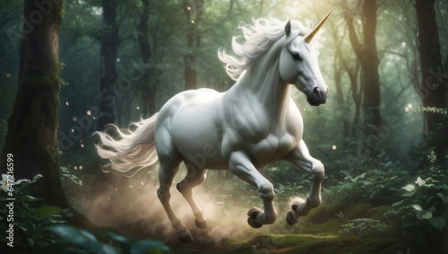  Mystical Radiance  A White Unicorn s Enchantment in the Luminous Forest 