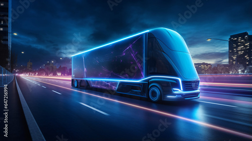 Futuristic Technology Concept Autonomous Semi Truck © Black