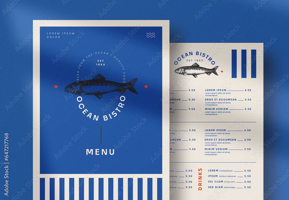 Ocean Bistro Menu Stock Template | Adobe Stock