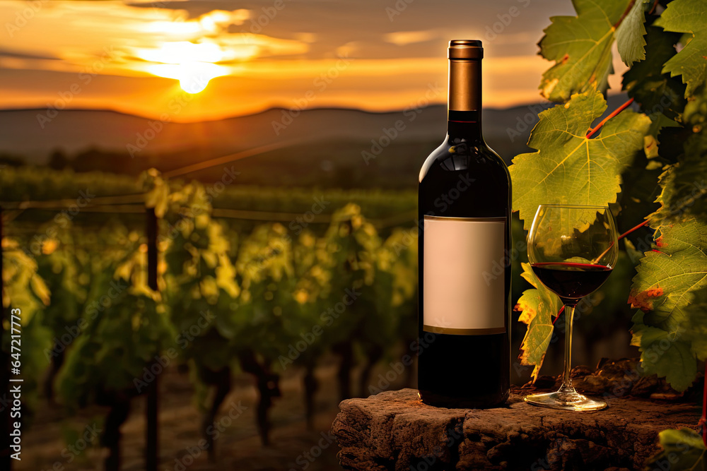 Fototapeta premium Wine Country Showcase: Blank Label Bottle Mock-up