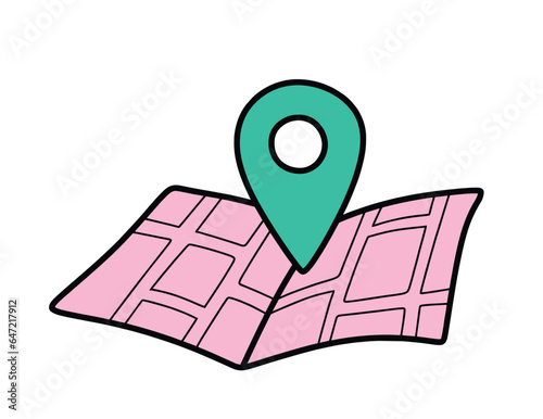 Doodle gps map icon. Location hand drawn vector icon.