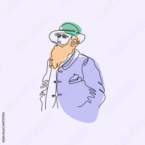 Claude Monet vector one line art portrait. French painter.