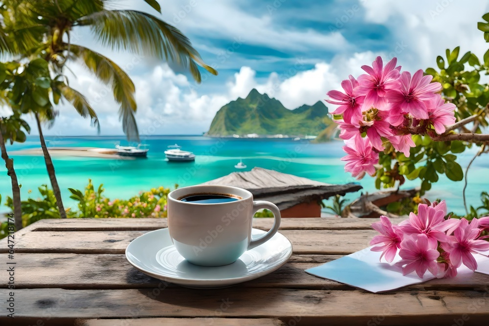 Tropical Tranquility: Coffee, Pink Blooms, and an Island Oasis Tropical Tranquility: Coffee, Pink Blooms, and an Island Oasis