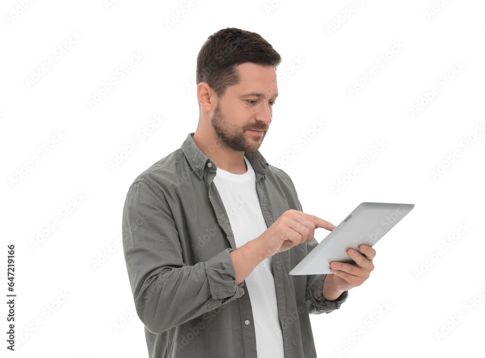 Handsome man using tablet on white background Handsome man using tablet on white background
