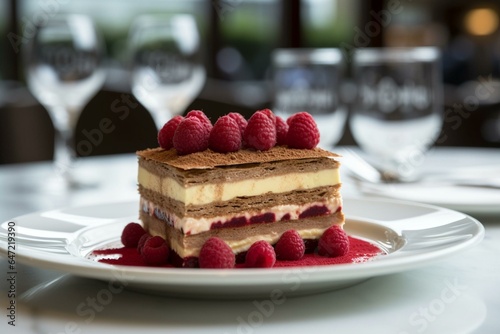 a delicious raspberry dessert with layers of tiramisu. Generative AI