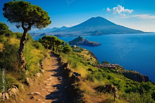 Stunning view of Vulcano Island from Lipari Island. Generative AI photo