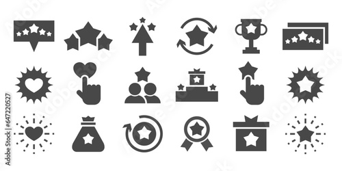 Benefits, award, winner star vector icon set