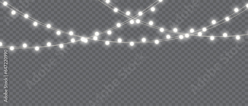 Vector Christmas Lights Magic: Realistic Isolated Design Elements for Festive Greeting Cards, Banners, Posters, and Web Design. Garland Decorations with LED Neon Lamps.