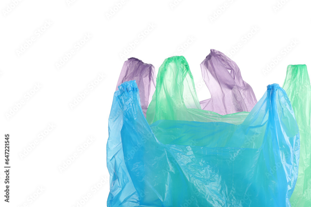 Many different plastic bags on white background Many different plastic bags on white background