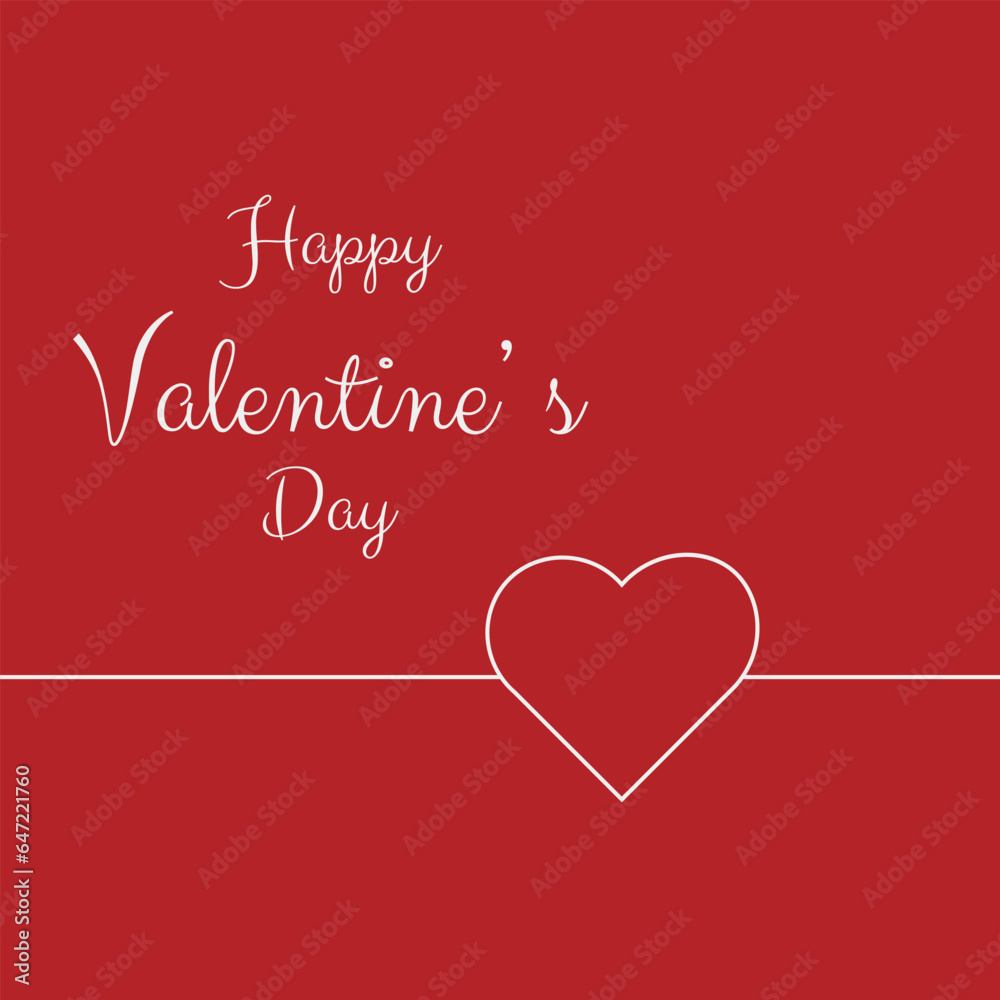 Love concept. Happy Valentine's day poster. White outline heart red background